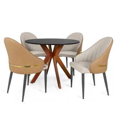 Conjunto Mesa De Jantar Marci Preta 100cm Com 4 Cadeiras La Martina Bege