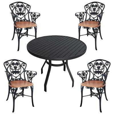 4 Cadeiras E Mesa Tampo Ripado Aluminio Para Cozinha Jantar Piscina Jardim Preto