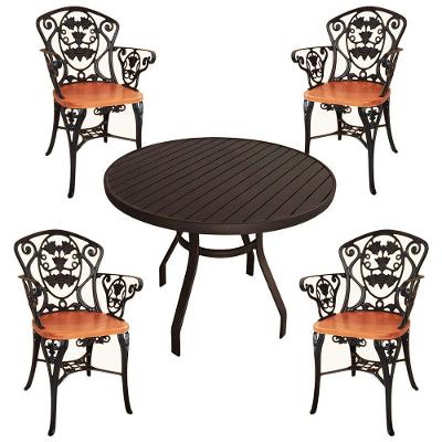 4 Cadeiras E Mesa Tampo Ripado Aluminio Para Cozinha Jantar Piscina Jardim Marrom