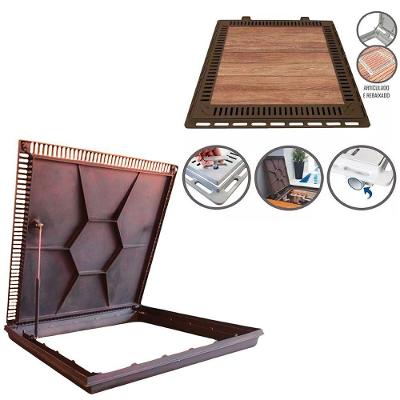 Tampa De Piscina Para Casa De Maquina Com Grelha Invisível 80x80cm Marrom