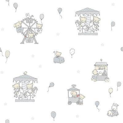Papel De Parede Lullaby Carrossel Cinza 2203 - Rolo 10m X 0,53m