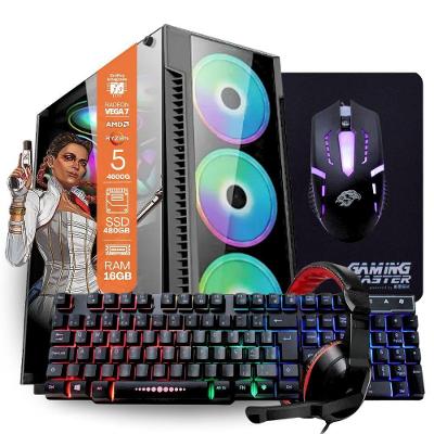 Pc Gamer Amd Ryzen 5 4600g, 16gb Ram, Radeon Vega 7, Ssd 480gb, Fonte 200w + Kit Gamer Completo