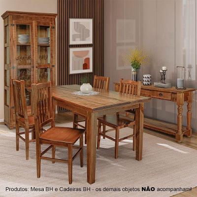 Sala De Jantar Rústica Mesa 1,30m Retangular Com 4 Cadeiras Em Madeira Maciça - Natural - Bege