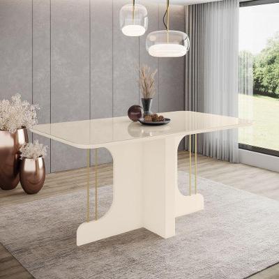 Mesa De Jantar 6 Lugares 1,6m Tampo Mdf/vidro Henn Off White