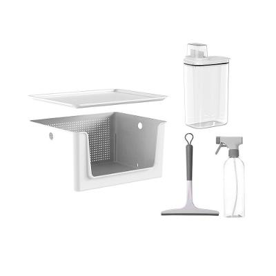 Kit Lavandeira Flow Com Dispenser De Sabão 2,3 L Branco + Borrifador + Rodo + Cesto Com Tampa Ou