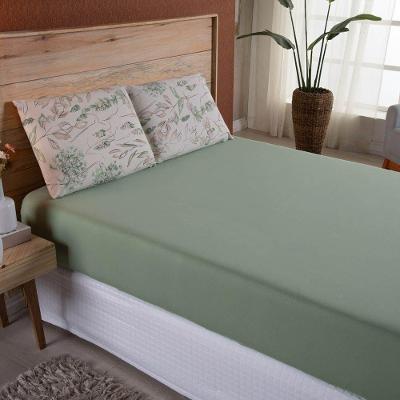 Jogo De Lençol Dallas Soft Casal 3 Peças Malha 100% Algodão - Verde Floral