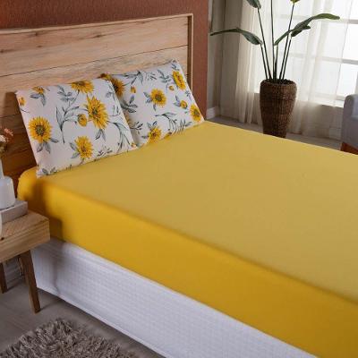 Jogo De Lençol Dallas Soft Queen 3 Peças Malha 100% Algodão - Amarelo Floral