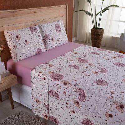 Jogo De Lençol Dallas Soft Casal 4 Peças Malha 100% Algodão - Rosa Floral