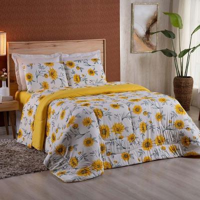 Edredom King Dallas Soft Malha 100% Algodão Dupla Face 01 Peça - Floral Amarelo