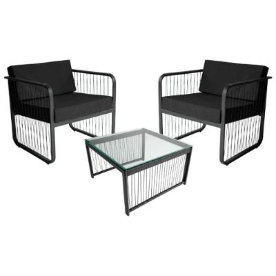 Conjunto 2 Poltronas E Mesa Centro Fibra Sintética Santiago Preto-preto