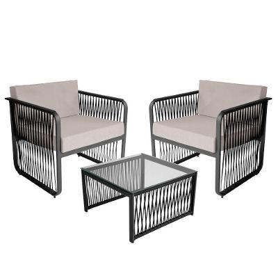 Conjunto 2 Poltronas E Mesa Centro Corda Náutica Santiago Preto-branco