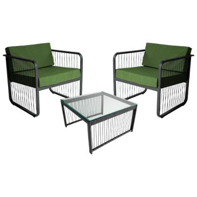 Conjunto 2 Poltronas E Mesa Centro Fibra Sintética Santiago Preto-verde