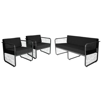 Conjunto 2 Poltronas E Namoradeira Fibra Sintética Santiago Preto-preto
