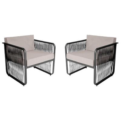 Conjunto 2 Poltronas área Externa Corda Náutica Santiago Preto-branco