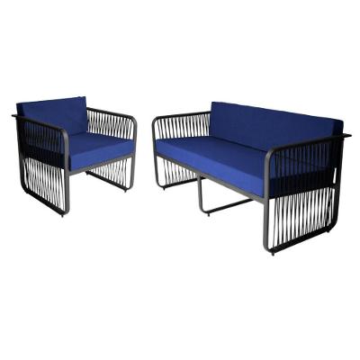 Conjunto Poltrona E Namoradeira Corda Náutica Santiago Preto-azul