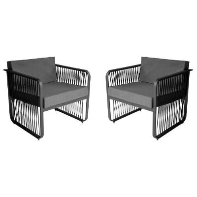 Conjunto 2 Poltronas área Externa Corda Náutica Santiago Preto-cinza