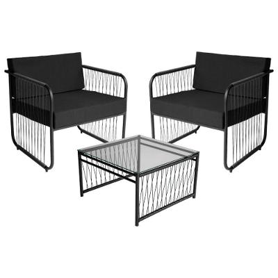 Conjunto 2 Poltronas E Mesa Centro Fibra Sintética Córdova Preto-preto