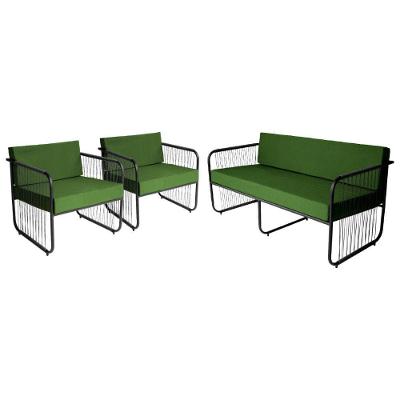 Conjunto 2 Poltronas E Namoradeira Fibra Sintética Córdova Preto-verde