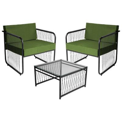 Conjunto 2 Poltronas E Mesa Centro Fibra Sintética Córdova Preto-verde