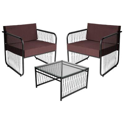 Conjunto 2 Poltronas E Mesa Centro Fibra Sintética Córdova Preto-marrom