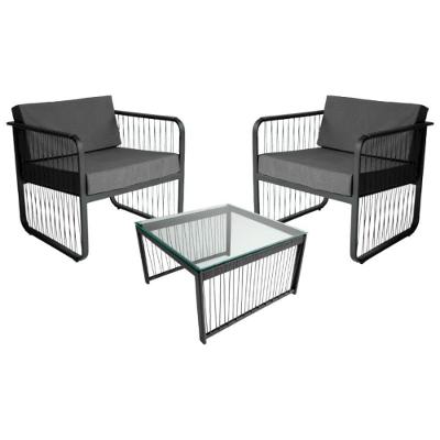 Conjunto 2 Poltronas E Mesa Centro Fibra Sintética Santiago Preto-cinza