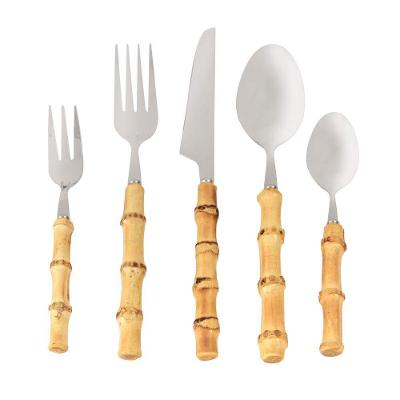 Faqueiro Bamboo Natural Com 30 Peças Em Aço Inox Kenya