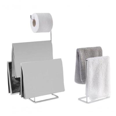 Kit Banheiro Aço Inox Porta Papel Higienico De Chao E Porta Toalha De Bancada Piazza Brinox