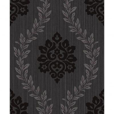 Papel De Parede Fusion Damask Grafite Preto - Rolo 10m X 0,53m