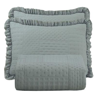 Kit Cobre Leito Colcha Casa Scarpa Maison Casal Padrão C/ Babado Percal 300 Fios 3 Peças - Cinza