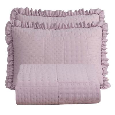 Kit Cobre Leito Colcha Casa Scarpa Maison Casal Padrão C/ Babado Percal 300 Fios 3 Peças - Roxo Malva