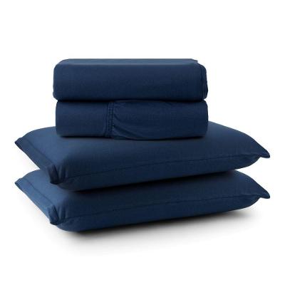Jogo Cama Lençol Casa Scarpa Sonnet King Malha Lisa Algodão Macio 4 Peças - Azul Marinho