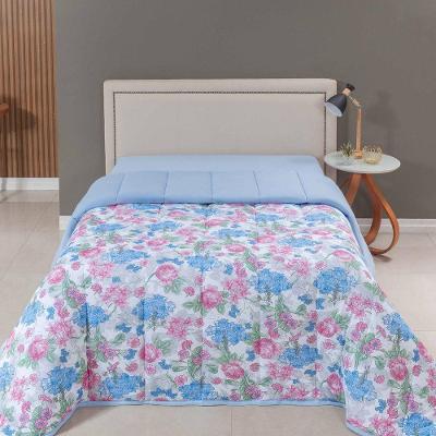 Edredom Cobertor Casa Scarpa Sonnet King Malha Estampada Dupla Face Algodão - Floral - Azul Turquesa
