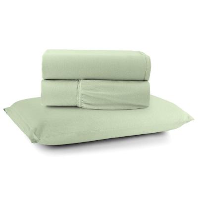 Jogo Cama Lençol Casa Scarpa Sonnet Solteiro Malha Lisa Algodão Macio 3 Peças - Verde Claro