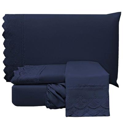 Jogo Cama Lençol Casa Scarpa Loren King Bordado Inglês Micro Percal 300 Fios 4 Peças - Azul Jeans