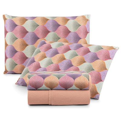 Jogo Cama Lençol Casa Scarpa Sonnet Queen Malha Estampada Algodão 4 Peças - Mosaico - Salmão