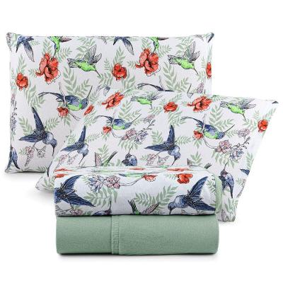 Jogo Cama Lençol Casa Scarpa Sonnet Casal Padrão Malha Estampada Algodão 4 Peças - Beija Flor - Verde