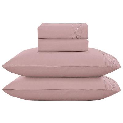 Jogo Cama Lençol Casa Scarpa Merit Casal Padrão Bordado Coroa De Louros Percal 300 Fios 4 Peças - Roxo Malva