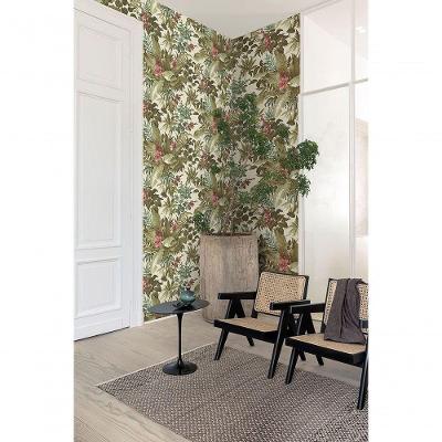 Papel De Parede Muse Folhagem Verde E Vermelho A55802