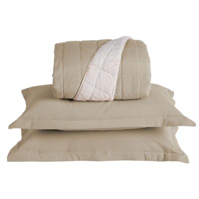 Kit Cobre Leito Colcha Capri Casal Dupla Face 3 Peças Cáqui 100% Poliéster