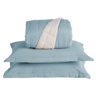 Kit Cobre Leito Colcha Capri Casal Dupla Face 3 Peças Azul 100% Poliéster