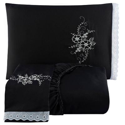 Jogo De Cama Lençol Queen Bordado Advance 3 Peças Preto 100% Poliéster