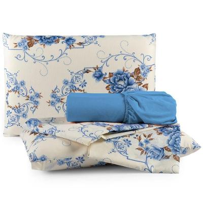 Jogo De Cama Lençol Matrix Queen Percal 4 Peças Azul 100% Poliéster