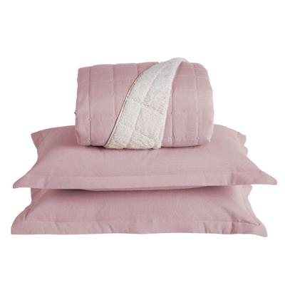 Kit Cobre Leito Colcha Capri Casal Dupla Face 3 Peças Rosê 100% Poliéster