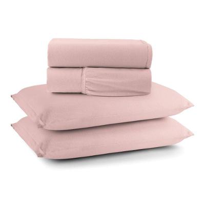 Jogo De Cama Lençol Sereno Casal Em Malha Algodão 4 Peças Rosê 100% Algodão
