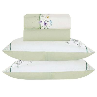 Jogo De Cama Lençol Casal Bouquet Percal 300 Fios 4 Peças Verde 100% Poliéster