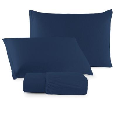 Jogo De Cama Lençol Sereno Casal Em Malha Algodão 3 Peças Azul Marinho 100% Algodão