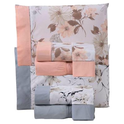 Combo 2 Jogo De Cama Lençol Casal California 4 Peças Salmão Cinza 100% Poliéster
