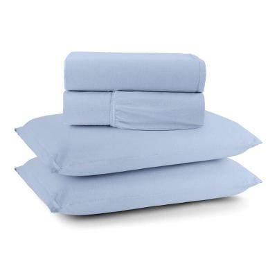 Jogo De Cama Lençol Sereno King Em Malha Algodão 4 Peças Azul Claro 100% Algodão