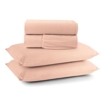 Jogo De Cama Lençol Sereno Casal Em Malha Algodão 4 Peças Salmão 100% Algodão