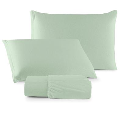 Jogo De Cama Lençol Sereno Casal Em Malha Algodão Verde Claro 100% Algodão